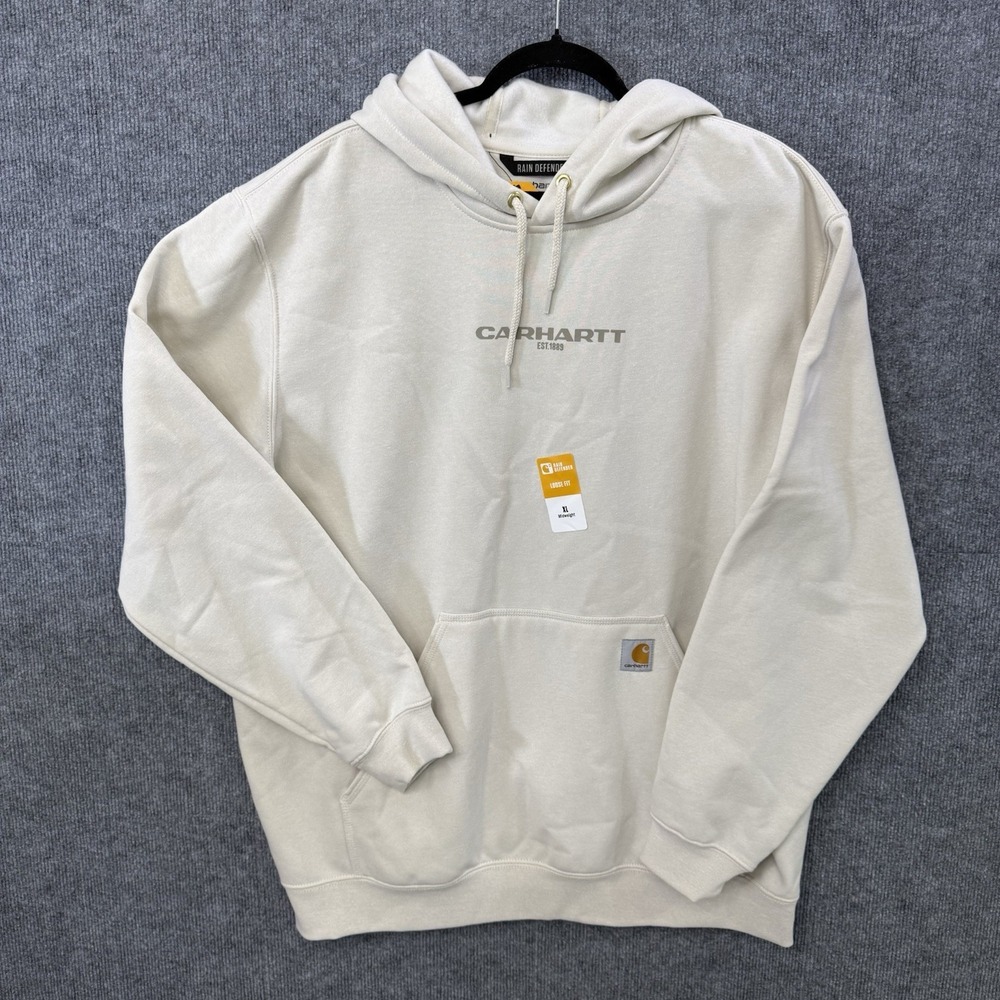 NWT Carhartt Rain Defender Hoodie Mens XL Loose Fit Midweight W03 Cream White